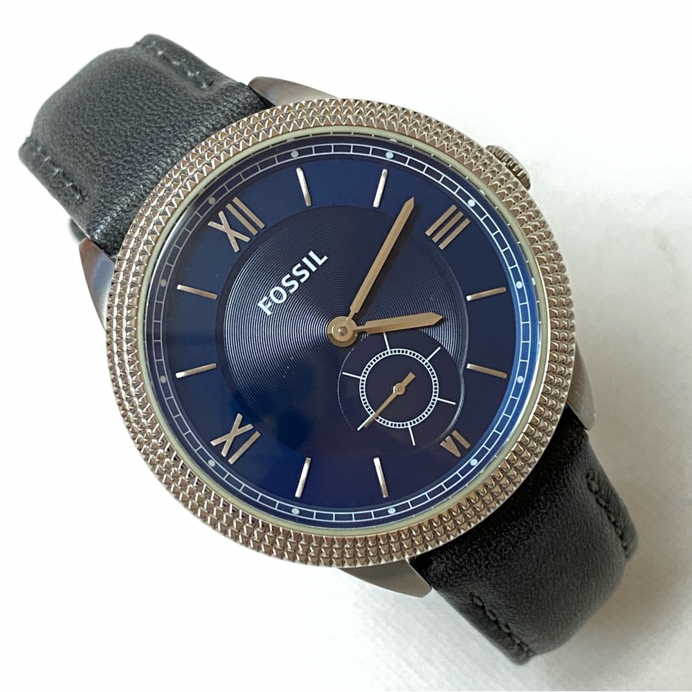 Fossil Sydney 37mm Women's Silver Watch Gray Leather Small Seconds Hand ES-3065